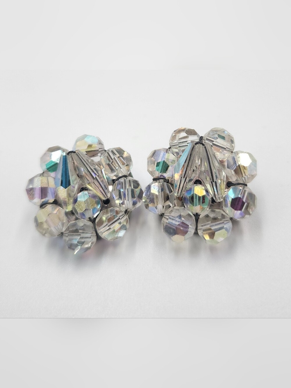 Stunning Vintage Clear Rhinestone Cluster  Clip On Earrings